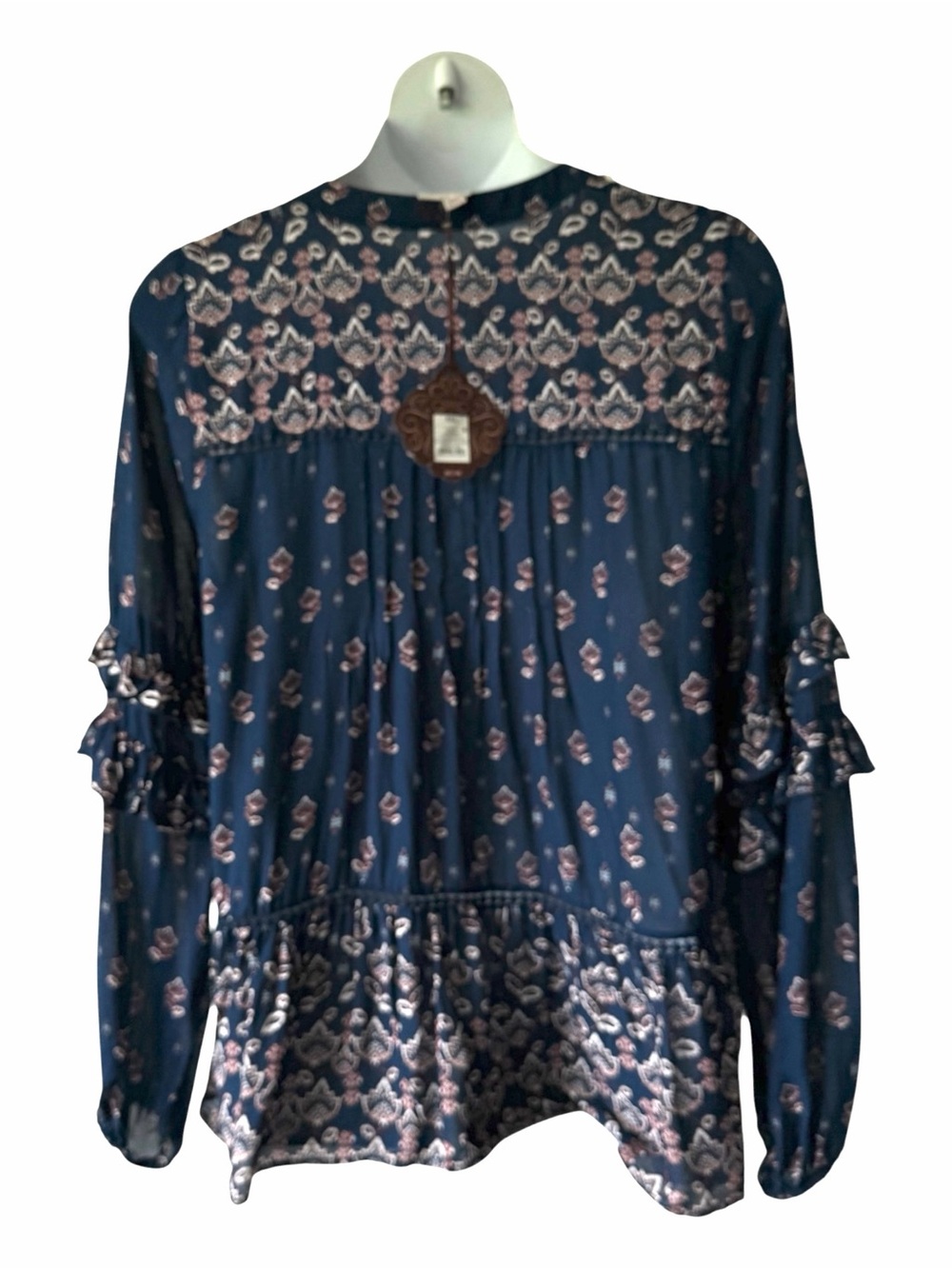 Knox Rose Cottagecore Navy Peasant Tunic Top Ruffled Pintucks Sz XXL New Boho - Picture 4 of 6